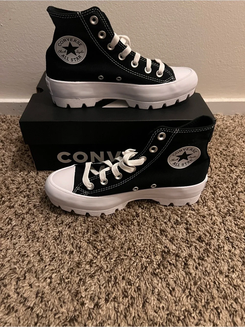 Converse Women’s Black and White High-Top Platform Sneakers